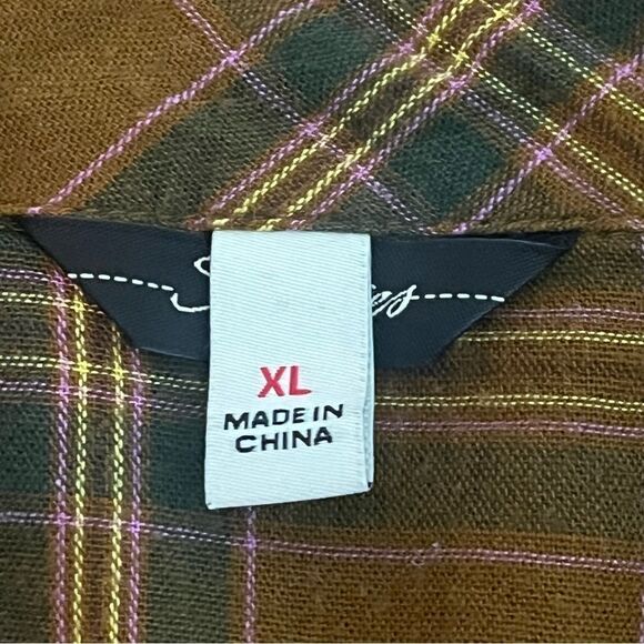 Women’s Long Sleeve Plaid Crop Top Sz XL Aged Bronze​​​ - Picture 5 of 11